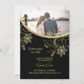 Goldene Blume auf Schwarze Einladung (Vorderseite)