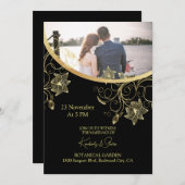 Goldene Blume auf Schwarze Einladung (Vorne/Hinten)