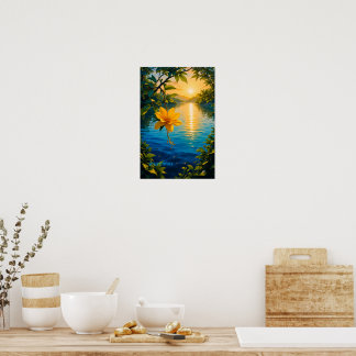 Goldene Blume bei Sonnenuntergang – impressionisti Poster