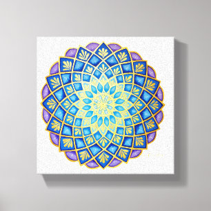 Goldene Blume Blau Lila Mandala Leinwanddruck