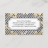 Goldene Blume | Blauweißes Streifenmuster Visitenkarte (Rückseite)