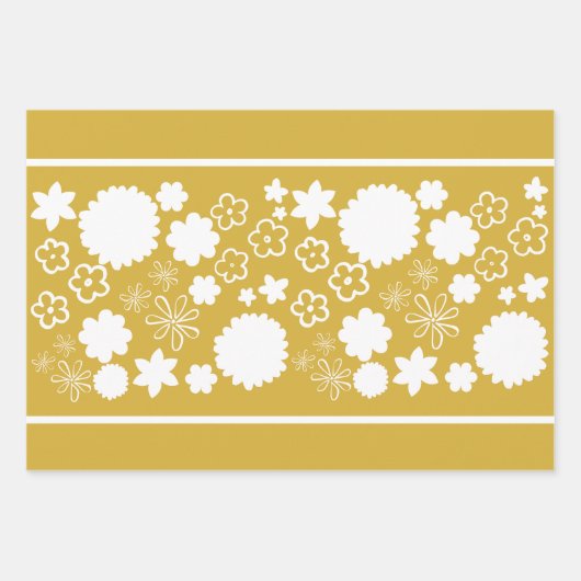 Goldene Blume Blumenmuster Geschenkpapier Set (Vorderseite)