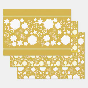 Goldene Blume Blumenmuster Geschenkpapier Set