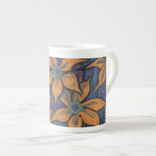 Goldene Blume, dekorative Pastellfarben, Blumen Porzellantasse
