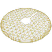 Goldene Blume des Lebensmusters auf weiß Polyester Weihnachtsbaumdecke (Schrägansicht)