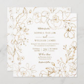 Goldene Blume Elegante Moderne Weiße Hochzeit Invi Einladung (Vorne/Hinten)