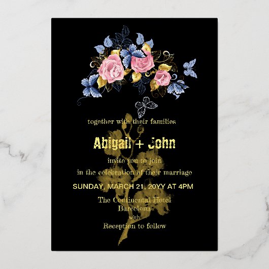 Goldene Blume Folieneinladung (Vorderseite)