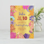 Goldene Blume Geburtstag Einladung (Stehend Vorderseite)