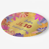 Goldene Blume Geburtstag Pappteller (Schrägansicht)