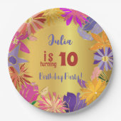 Goldene Blume Geburtstag Pappteller (Vorderseite)