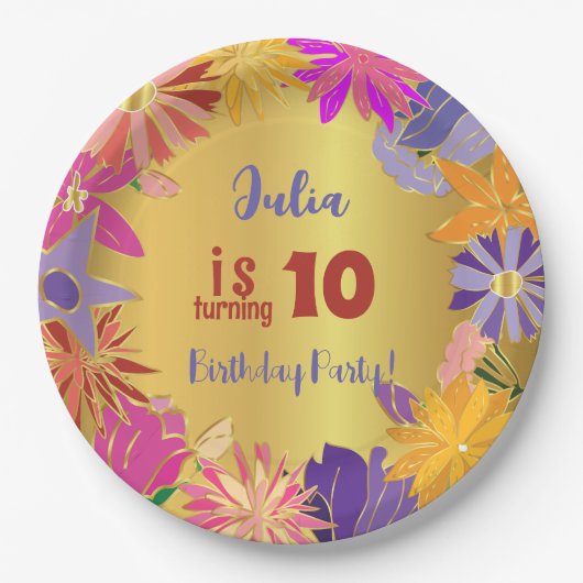 Goldene Blume Geburtstag Pappteller (Vorderseite)