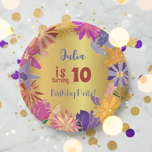 Goldene Blume Geburtstag Pappteller