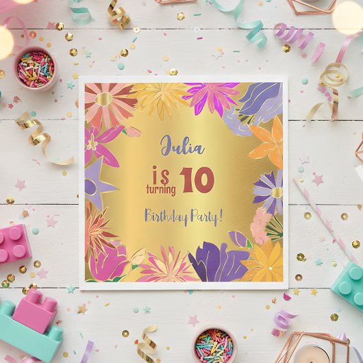 Goldene Blume Geburtstag Serviette