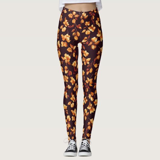 Goldene Blume Herbstmuster Leggings (Vorderseite)