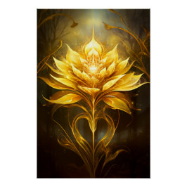 Goldene Blume im dunklen Wald Poster