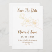 Goldene Blume Minimal weiße Save the Date Einladun (Vorne/Hinten)