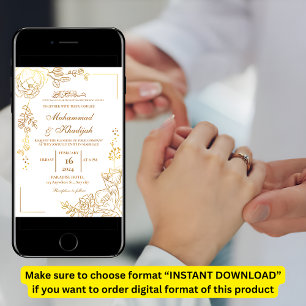 Goldene Blume Moderne muslimische Hochzeit Nikah Einladung