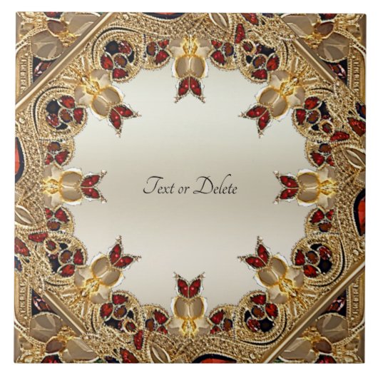 Goldene Blume Roter Edelstein Keramik Tile Fliese (Vorderseite)