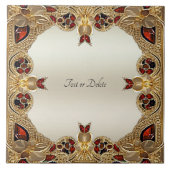 Goldene Blume Roter Edelstein Keramik Tile Fliese (Vorderseite)