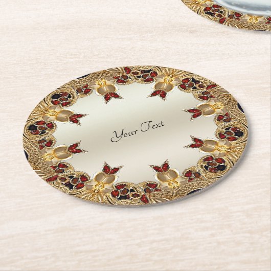 Goldene Blume Roter Edelstein Papier Untersetzer (Angewinkelt)