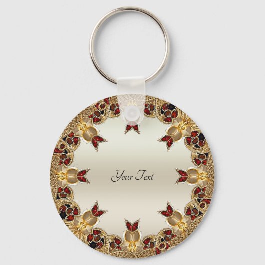 Goldene Blume Roter Gemstone Schlüsselanhänger (Vorderseite)