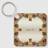 Goldene Blume Roter Gemstone Schlüsselanhänger (Vorderseite)