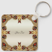 Goldene Blume Roter Gemstone Schlüsselanhänger (Rückseite)