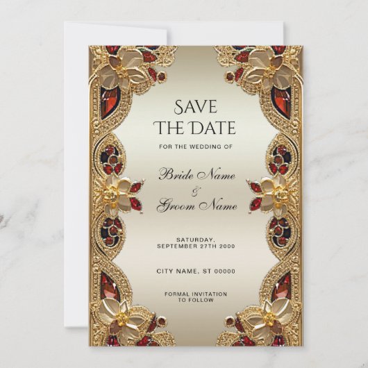 Goldene Blume Roter Gemstone Splendor Save the Dat Save The Date (Vorderseite)