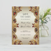 Goldene Blume Roter Gemstone Splendor Save the Dat Save The Date (Stehend Vorderseite)