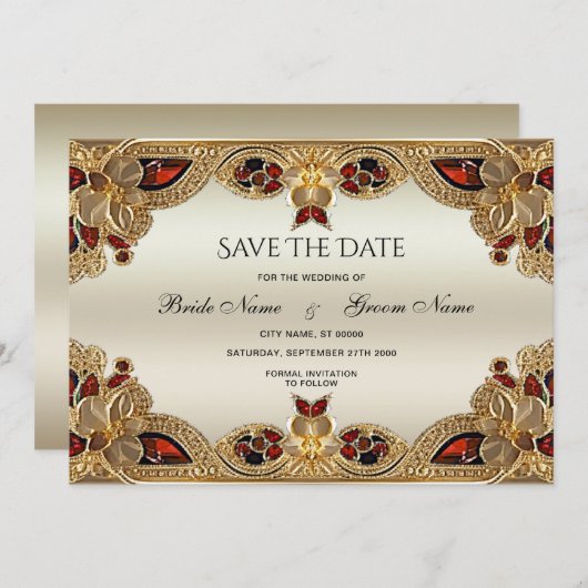 Goldene Blume Roter Gemstone Splendor Save the Dat Save The Date (Vorne/Hinten)