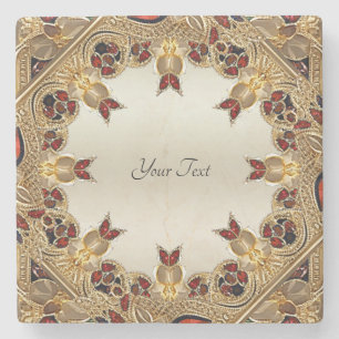 Goldene Blume Roter Steinstein Untersetzer