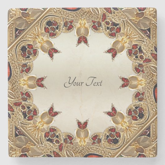 Goldene Blume Roter Steinstein Untersetzer (Vorderseite)