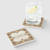 Goldene Blume Roter Steinstein Untersetzer (Seitenansicht)