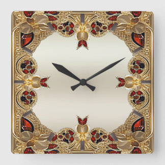 Goldene Blume - Rotsteinmauer Quadratische Wanduhr