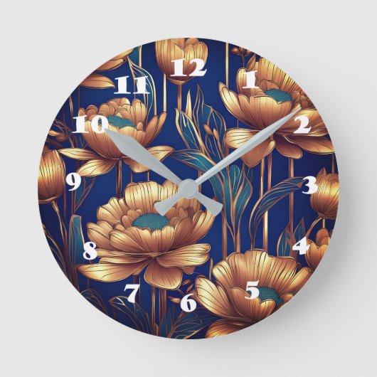 Goldene Blume Runde Wanduhr (Vorderseite)