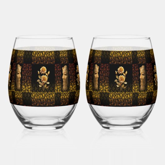 Goldene Blume Trinkbehälter Set Weinglas Ohne Stiel (Rückseite)