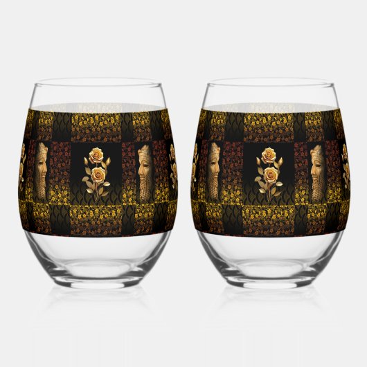 Goldene Blume Trinkbehälter Set Weinglas Ohne Stiel (Vorderseite)