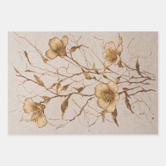 Goldene Blume Trio - Decoupage - Geschenkpapier Set (Vorderseite 2)