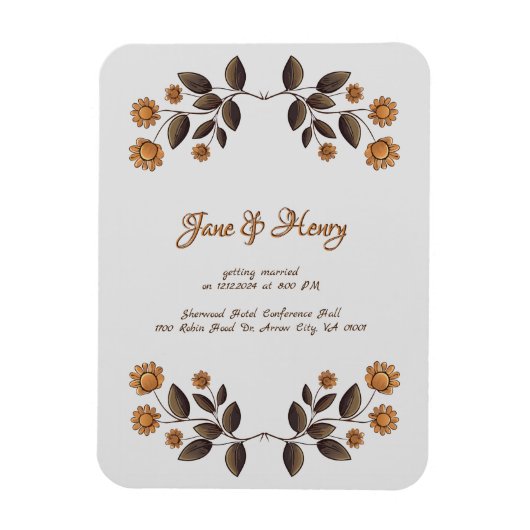 Goldene Blume und Herz Magnet (Vertikal)