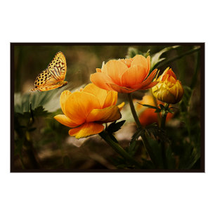 Goldene Blume und Schmetterling Poster