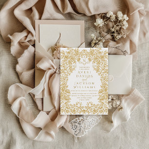 Goldene Blume Vintage Elegante Monogram Hochzeit Einladung