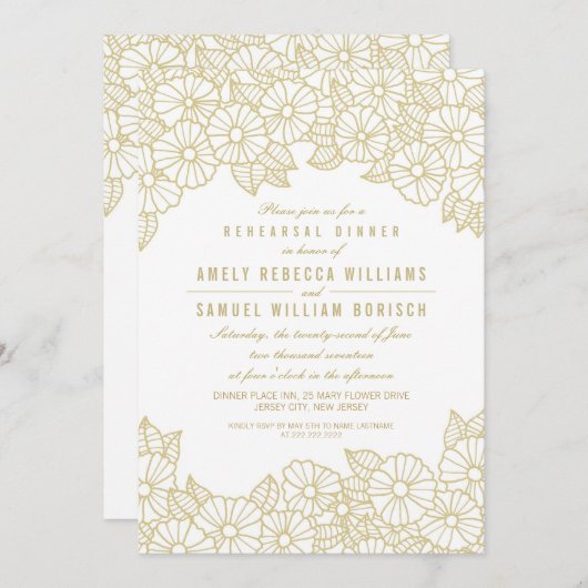 Goldene Blume zum Abendessen in weißer Probe Einla Einladung (Vorne/Hinten)