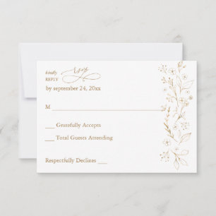 Goldene Blumen auf Weiß & Gold ohne Mahlzeit RSVP Karte
