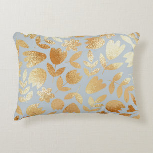 Goldene Blumen, blauer Hintergrund, Folienimitatio Dekokissen