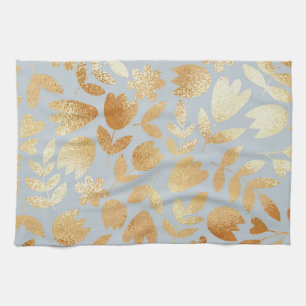 Goldene Blumen, blauer Hintergrund, Folienimitatio Geschirrtuch