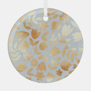 Goldene Blumen, blauer Hintergrund, Folienimitatio Ornament Aus Glas