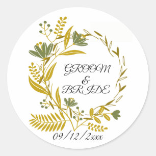 Goldene Blumen Braut & Bräutigam Danke Runder Aufkleber