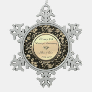 Goldene Blumen-Diamantene Hochzeit 50. Ehejubiläum Schneeflocken Zinn-Ornament