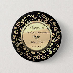 Goldene Blumen-Diamantene Hochzeit 50. Hochzeitsta Button