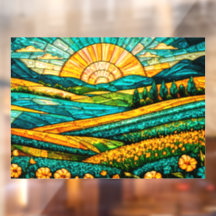 Goldene Blumen Grüne Landschaft Falsches Buntglas